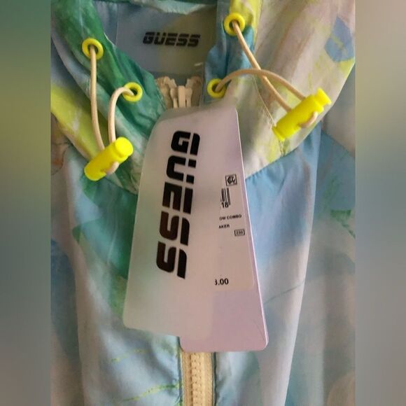 NWT GUESS Women’s Windbreaker Jacket Abstract Flowers Yellow Front Zipper Size S - Picture 6 of 6